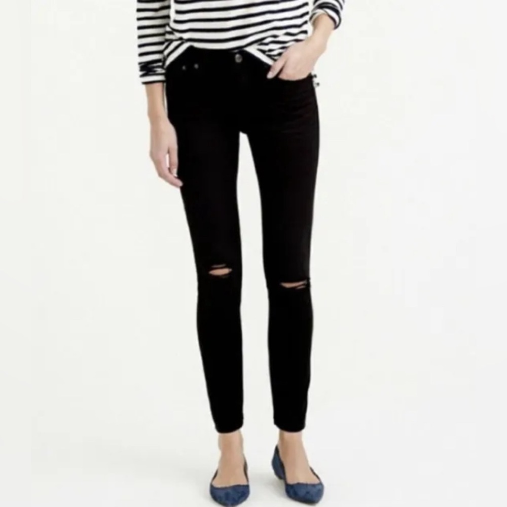 𝅺J Crew Mid Rise Toothpick Skinny Jeans Women’s 26 Black Distressed